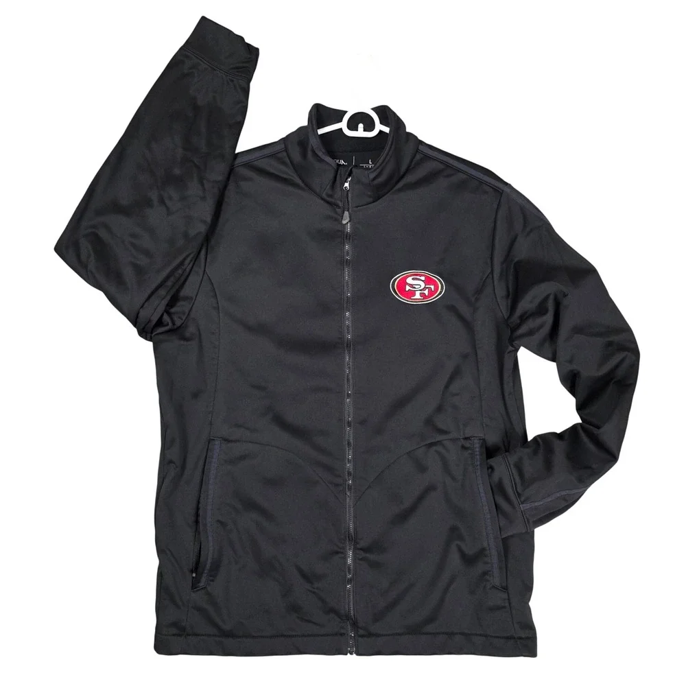 San Francisco 49ers Track Jacket Full Zip Antigua Mens L Black Excellent Sporty